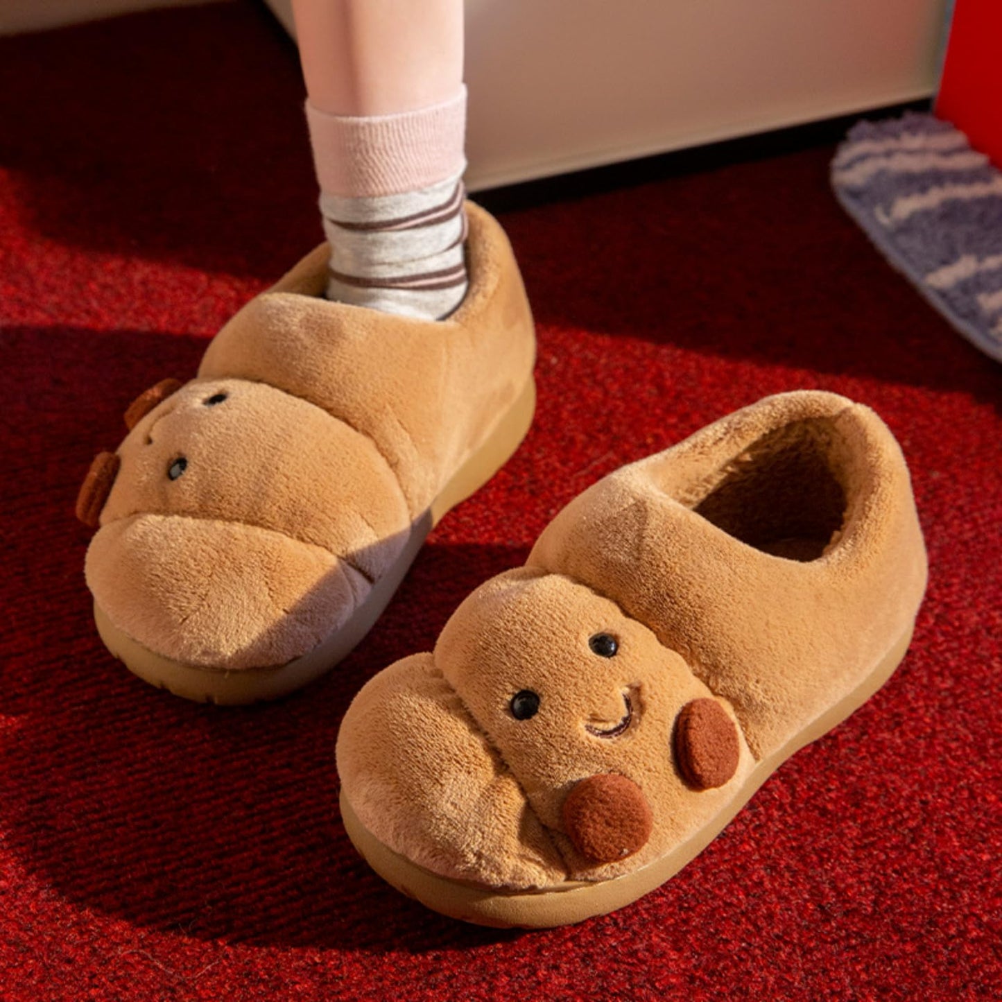 Croissant Fuzzy Slippers Women Open Back& Closed Back Cute House Shoes 1.4” Y2k Aesthetic Warm Non-Slip Indoor Fluffy Slippers