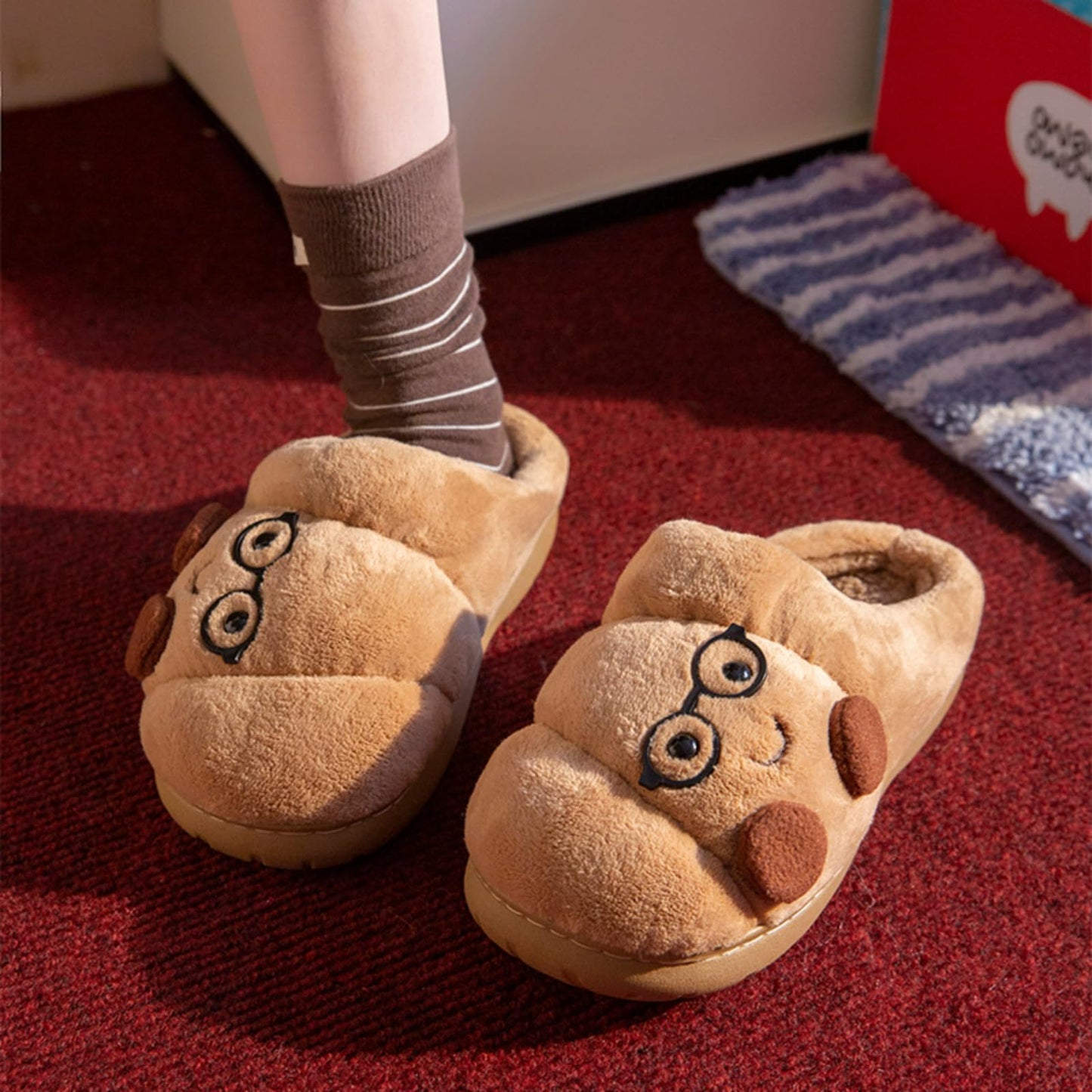 Croissant Fuzzy Slippers Women Open Back& Closed Back Cute House Shoes 1.4” Y2k Aesthetic Warm Non-Slip Indoor Fluffy Slippers