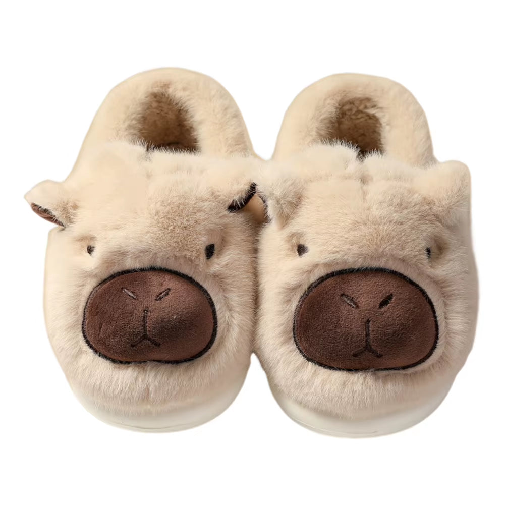 Plush Capybara Slippers Closed Toe Slippers Cute Thermal Home Slippers Comfortable Fluffy Couple Slippers Non-Slip for Men Women