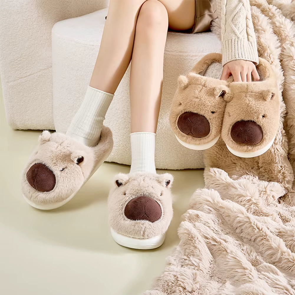 Plush Capybara Slippers Closed Toe Slippers Cute Thermal Home Slippers Comfortable Fluffy Couple Slippers Non-Slip for Men Women