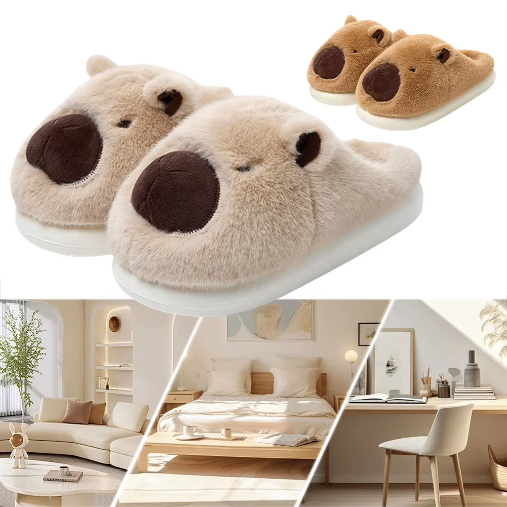 Plush Capybara Slippers Closed Toe Slippers Cute Thermal Home Slippers Comfortable Fluffy Couple Slippers Non-Slip for Men Women