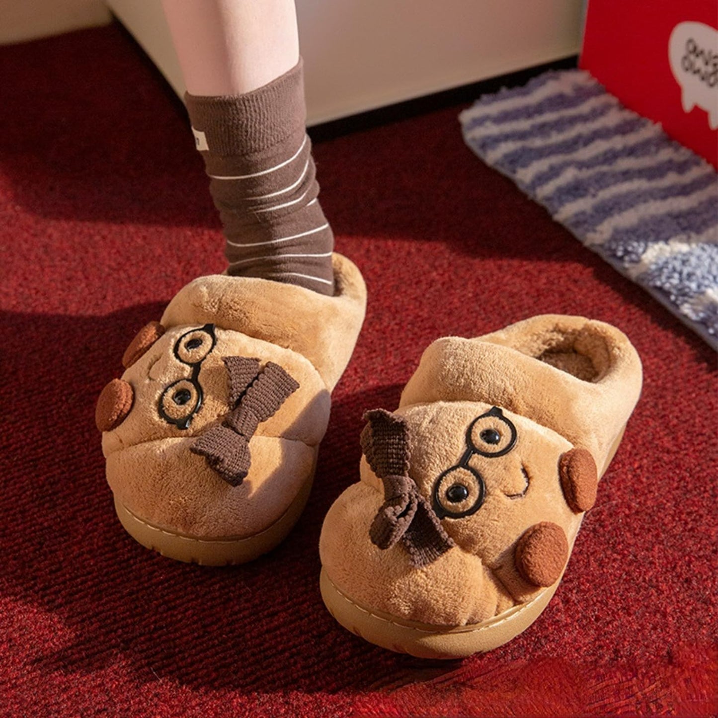 Croissant Fuzzy Slippers Women Open Back& Closed Back Cute House Shoes 1.4” Y2k Aesthetic Warm Non-Slip Indoor Fluffy Slippers