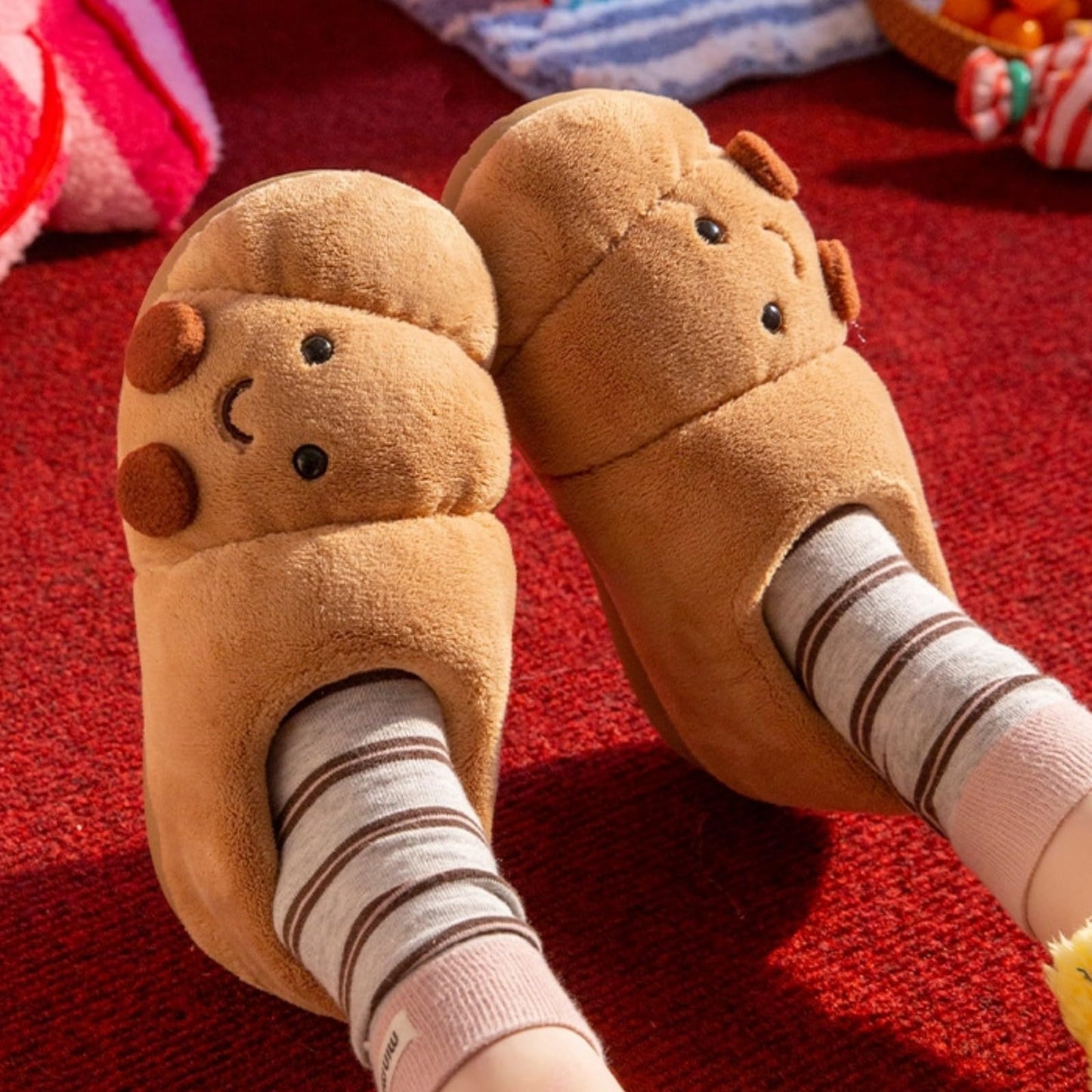 Croissant Fuzzy Slippers Women Open Back& Closed Back Cute House Shoes 1.4” Y2k Aesthetic Warm Non-Slip Indoor Fluffy Slippers