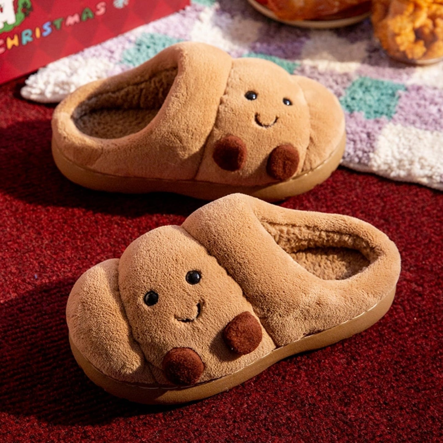 Croissant Fuzzy Slippers Women Open Back& Closed Back Cute House Shoes 1.4” Y2k Aesthetic Warm Non-Slip Indoor Fluffy Slippers