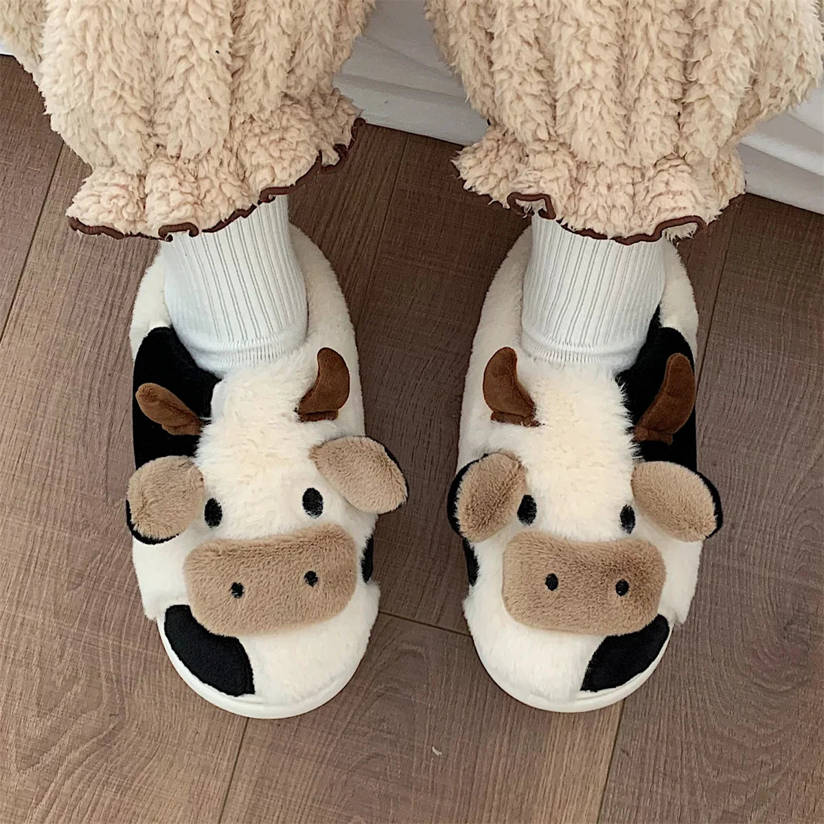 Cozy Cow Furry Slippers